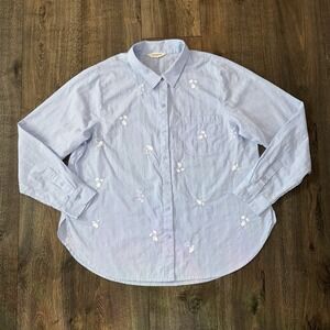 Lucky Brand Women's Embroidered Button Down Shirt Sz L Cotton Floral Western